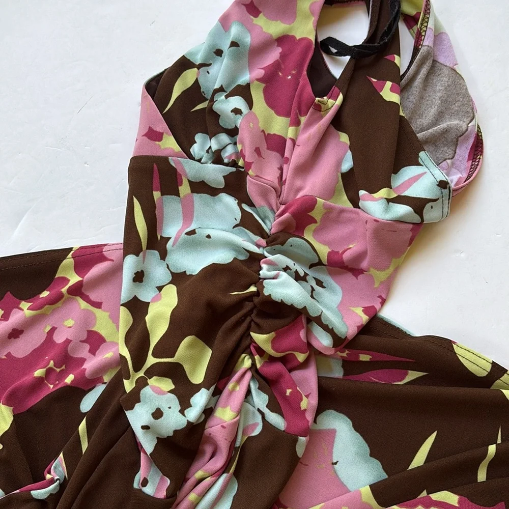 Vintage Y2K Pink Floral Colorful Asymmetrical Dress Bias Fairy Betsey Johnson S - Picture 13 of 17